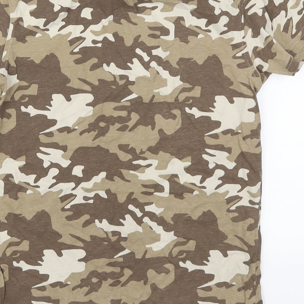 George Boys Brown Camouflage Cotton Basic T-Shirt Size 8-9 Years Crew Neck Pullover
