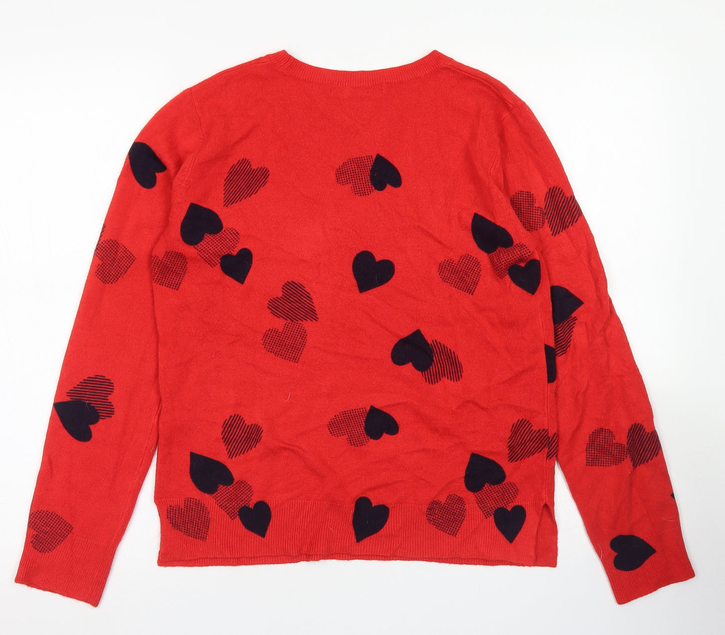 M&S Collection Womens Red Crew Neck  Acrylic Pullover Jumper Size 12   - Heart Print