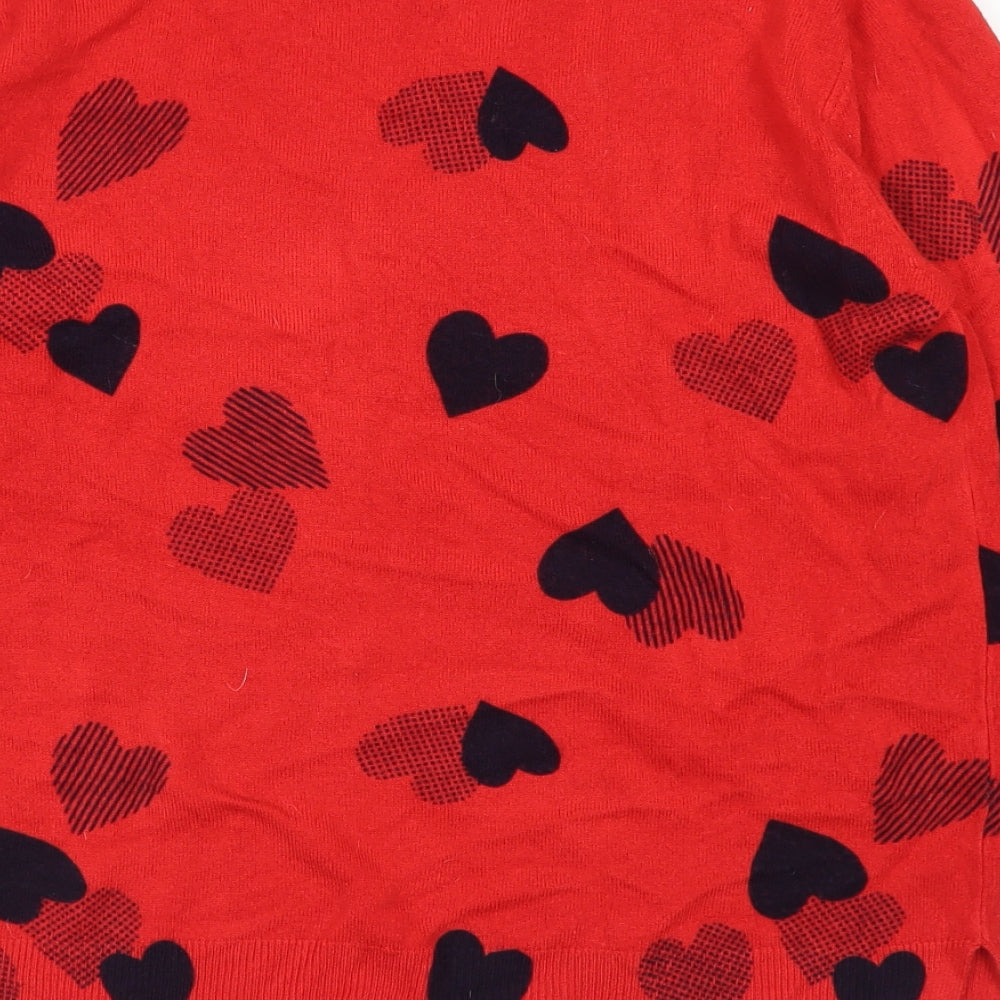 M&S Collection Womens Red Crew Neck  Acrylic Pullover Jumper Size 12   - Heart Print