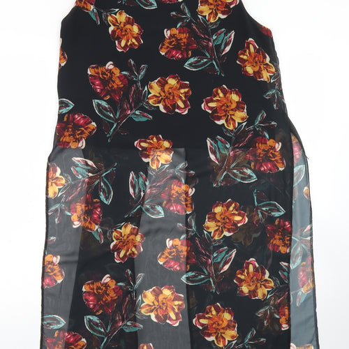Urban Diva Womens Black Floral Polyester Basic Blouse Size 14 Round Neck - Longline