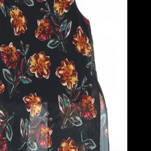 Urban Diva Womens Black Floral Polyester Basic Blouse Size 14 Round Neck - Longline