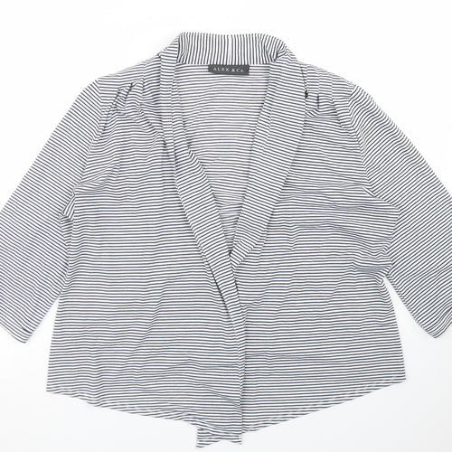 Alex & Co Womens Blue Collared Striped Polyester Cardigan Jumper Size 14