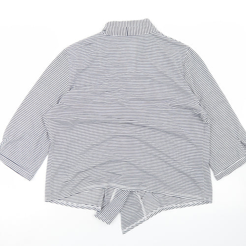 Alex & Co Womens Blue Collared Striped Polyester Cardigan Jumper Size 14