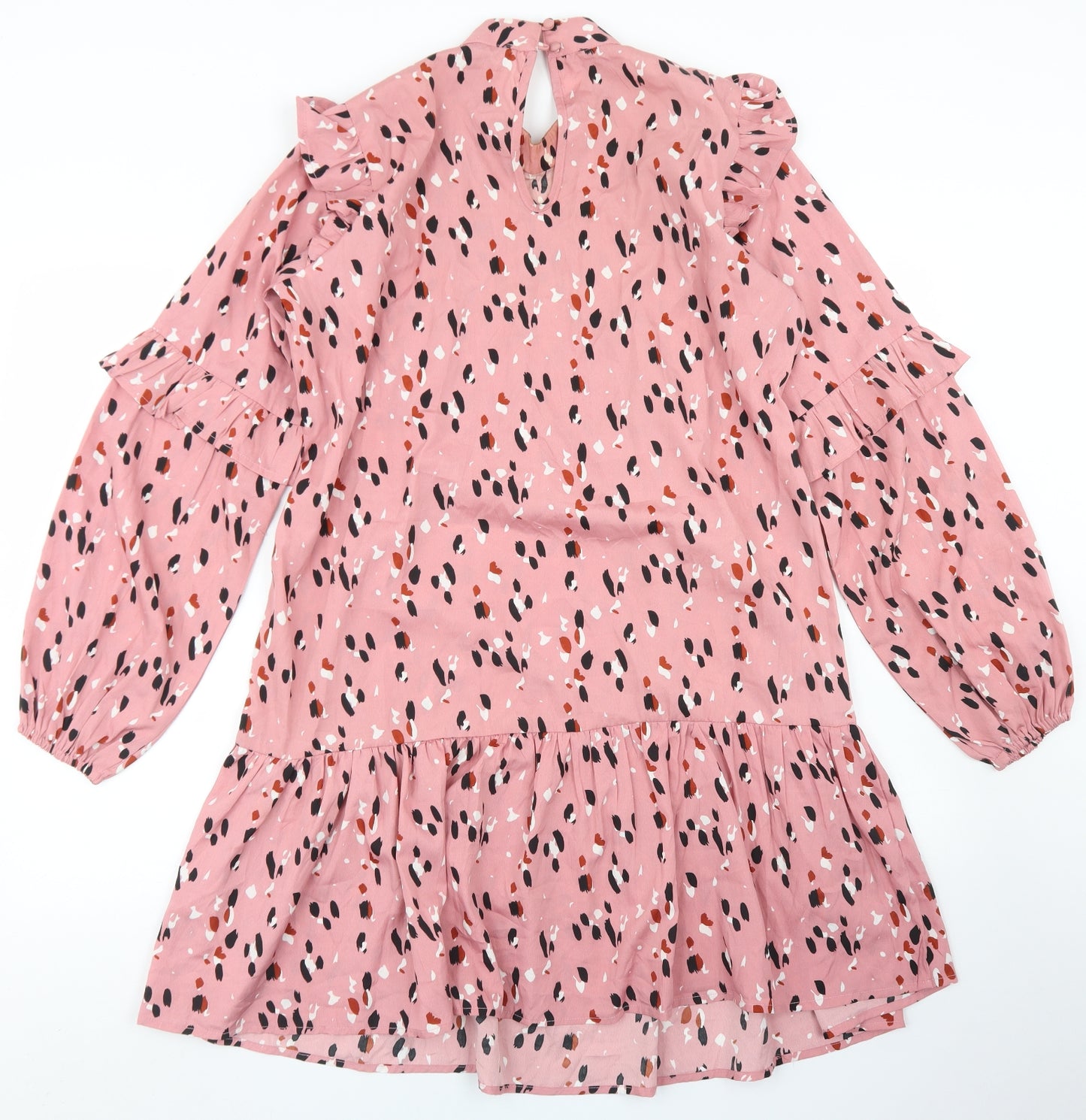 Boohoo Womens Pink Animal Print Polyester A-Line  Size 12  Crew Neck Button