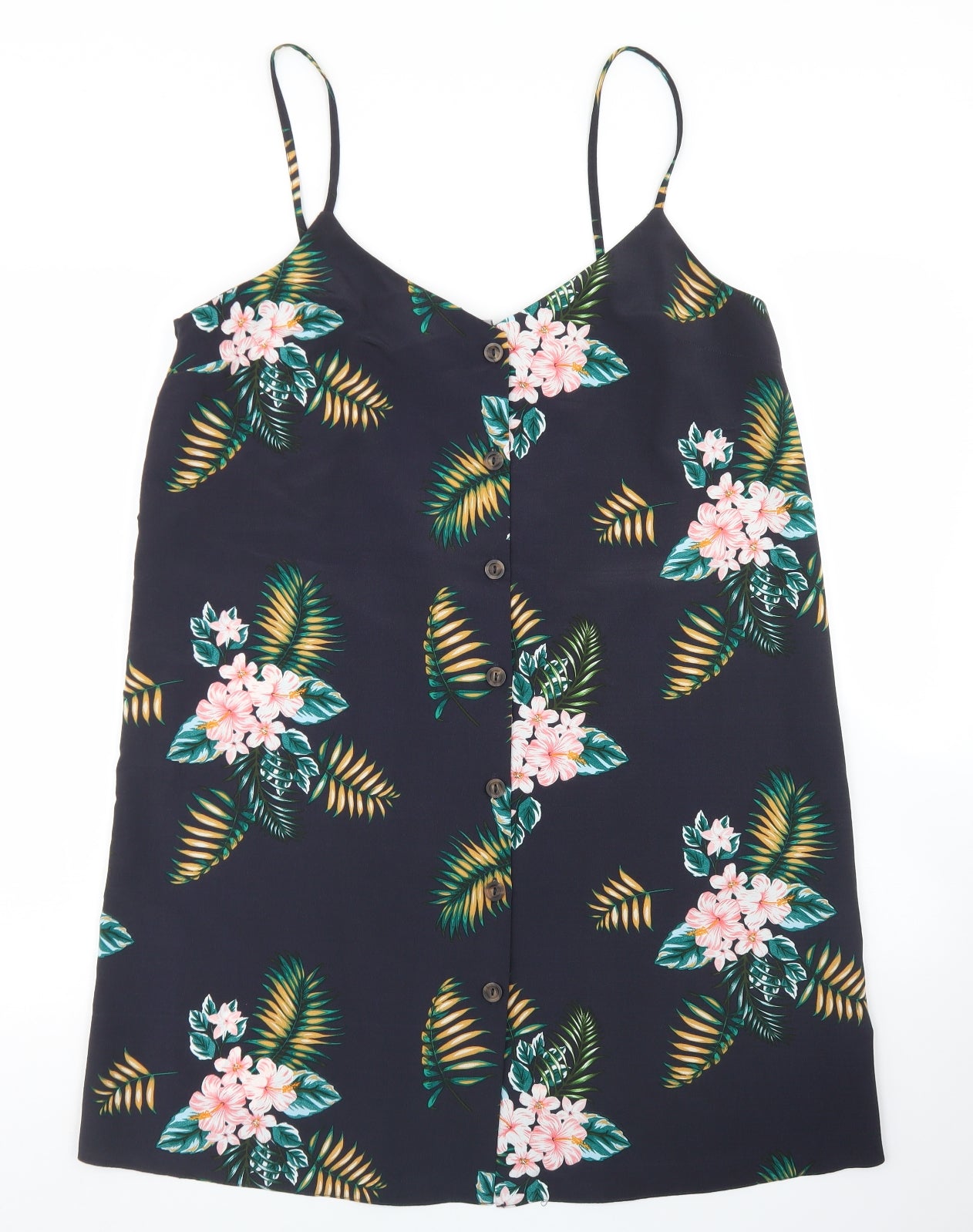 Primark Womens Blue Floral Polyester Tank Dress  Size 16  V-Neck Button