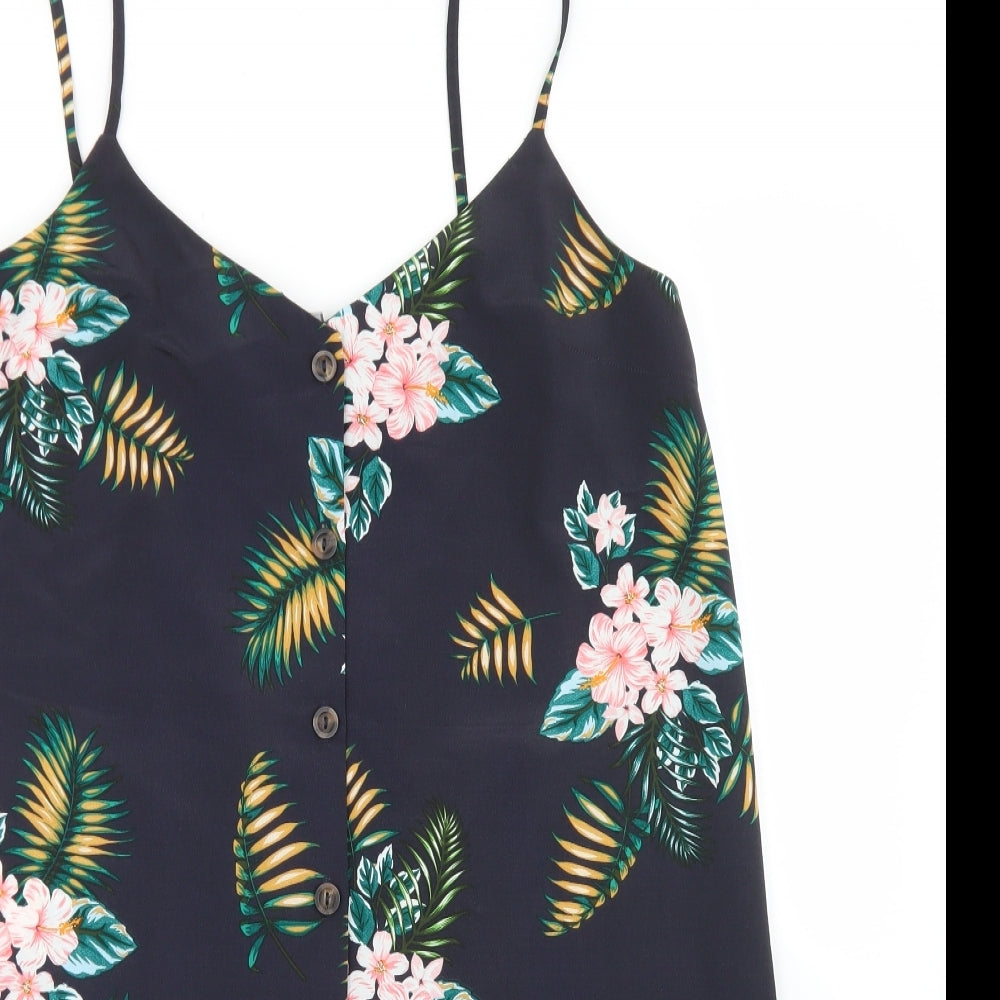 Primark Womens Blue Floral Polyester Tank Dress  Size 16  V-Neck Button