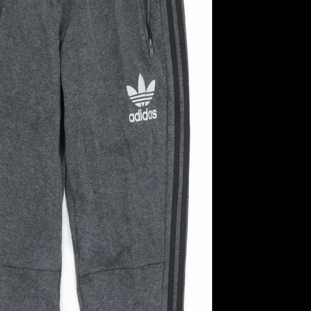 adidas Mens Grey  Cotton Jogger Trousers Size M L26 in Regular Drawstring