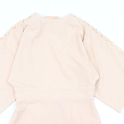 ASOS Womens Pink  Polyester Pencil Dress  Size 4  Crew Neck Zip - Lace sleeve detail, open back