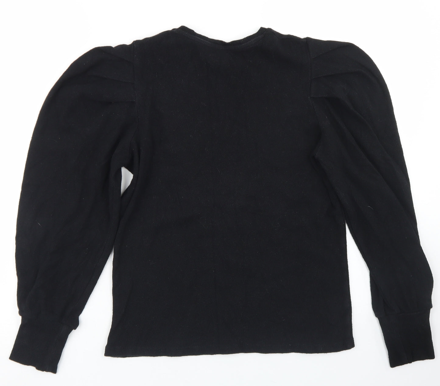 Papaya Womens Black  Cotton Basic T-Shirt Size 12 Crew Neck - Puff Sleeve