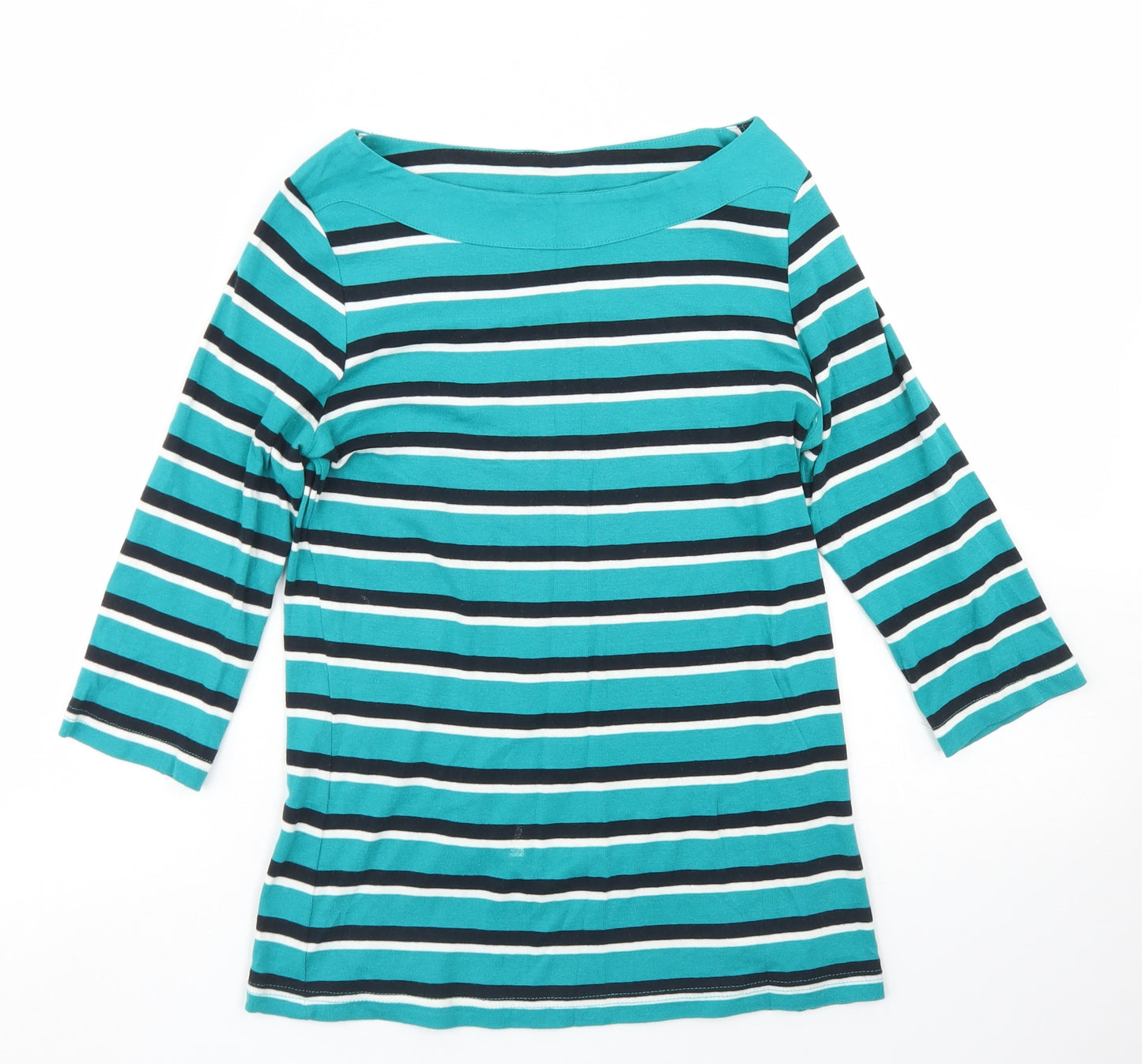 Peacocks Womens Blue Striped Cotton Basic T-Shirt Size 8 Boat Neck