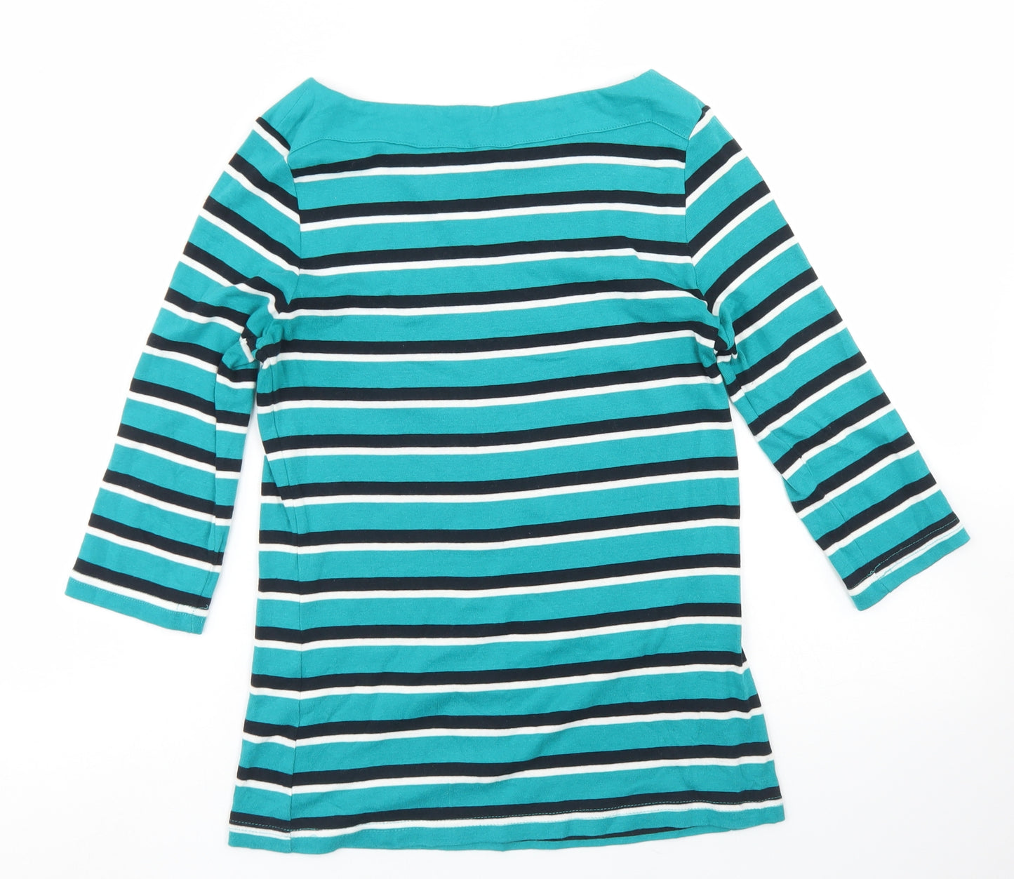 Peacocks Womens Blue Striped Cotton Basic T-Shirt Size 8 Boat Neck