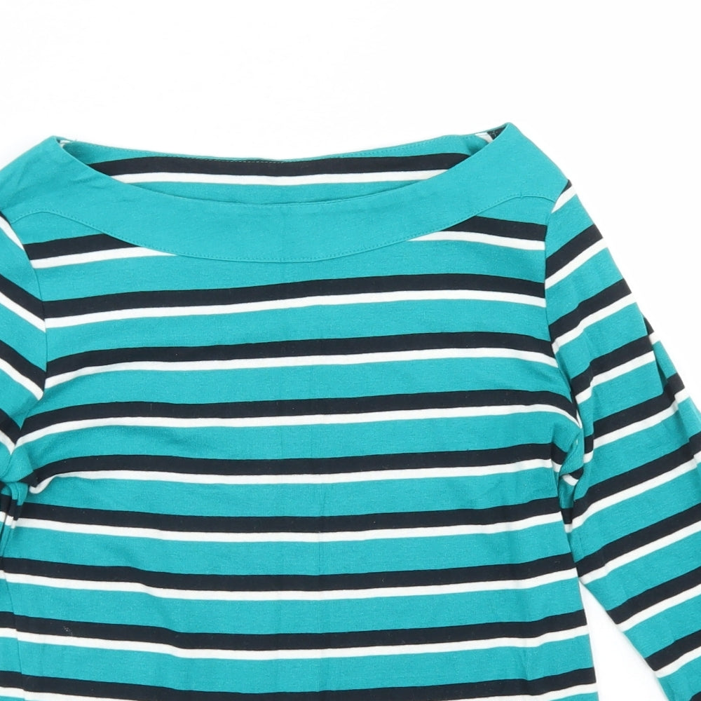 Peacocks Womens Blue Striped Cotton Basic T-Shirt Size 8 Boat Neck