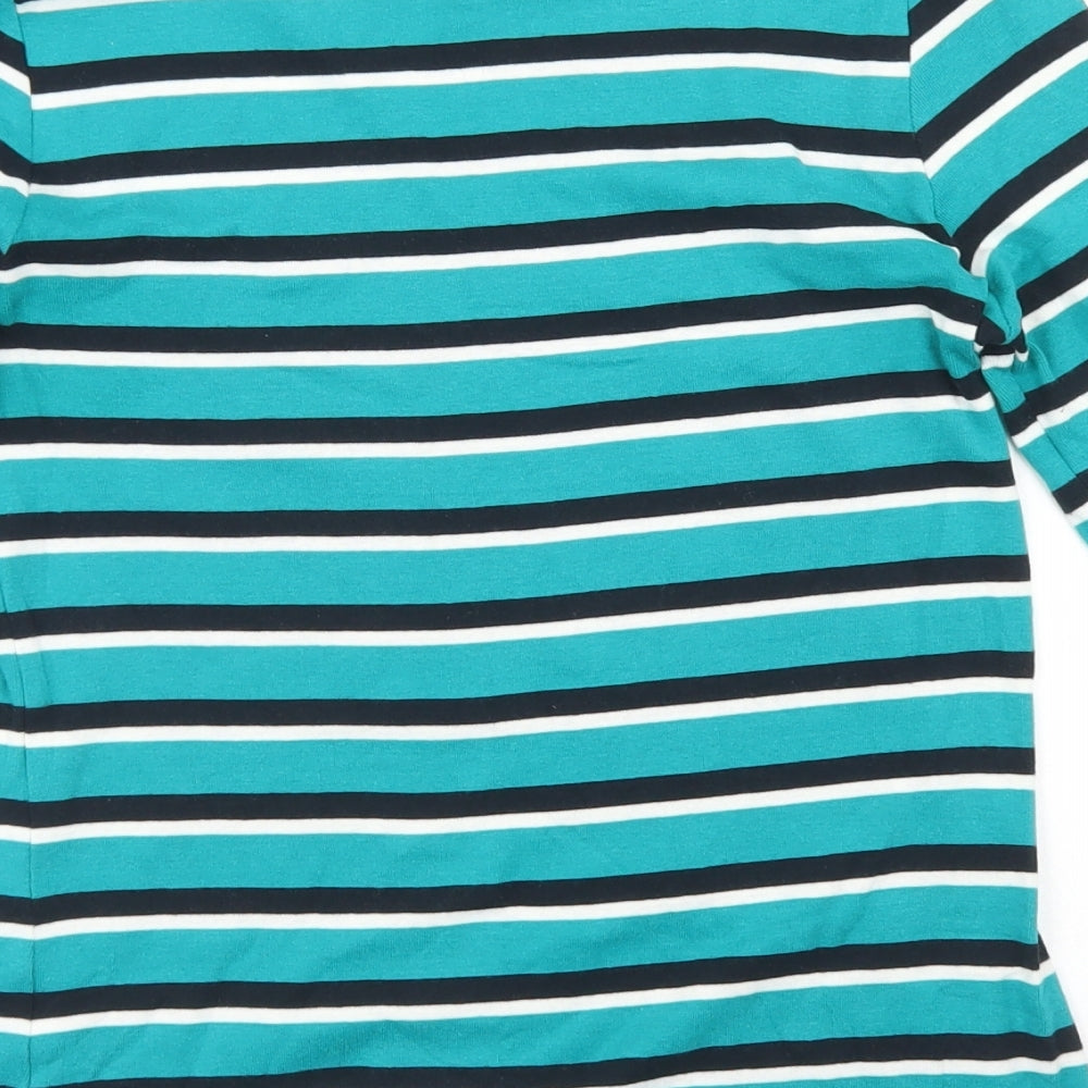 Peacocks Womens Blue Striped Cotton Basic T-Shirt Size 8 Boat Neck