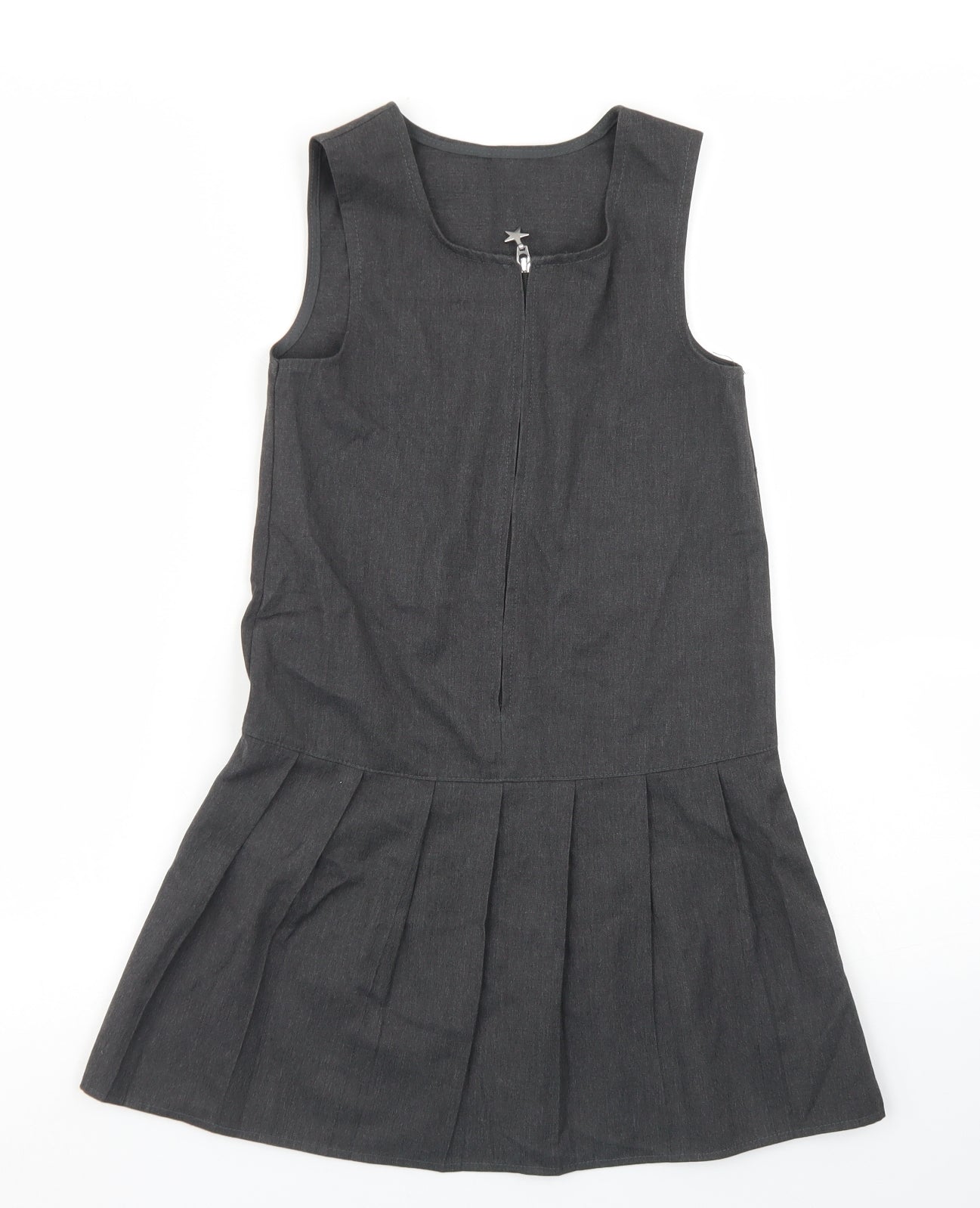 George Girls Grey  Polyester Pinafore/Dungaree Dress  Size 6-7 Years  Round Neck Zip - School Wear