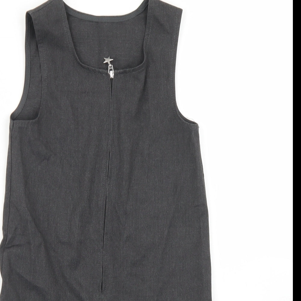 George Girls Grey  Polyester Pinafore/Dungaree Dress  Size 6-7 Years  Round Neck Zip - School Wear