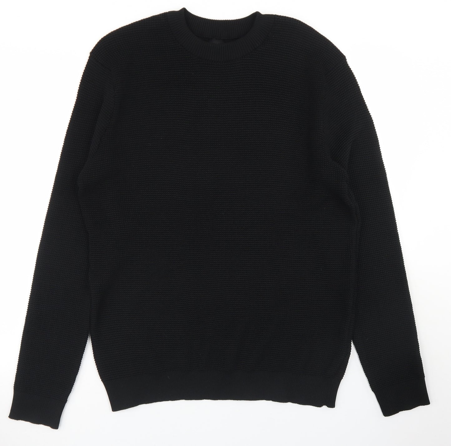 River Island Mens Black Crew Neck  Polyester Pullover Jumper Size L