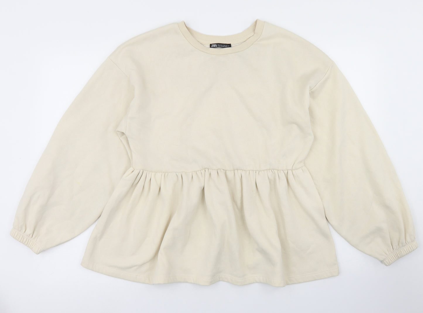 Zara Womens Beige  Cotton Pullover Sweatshirt Size S   - Peplum