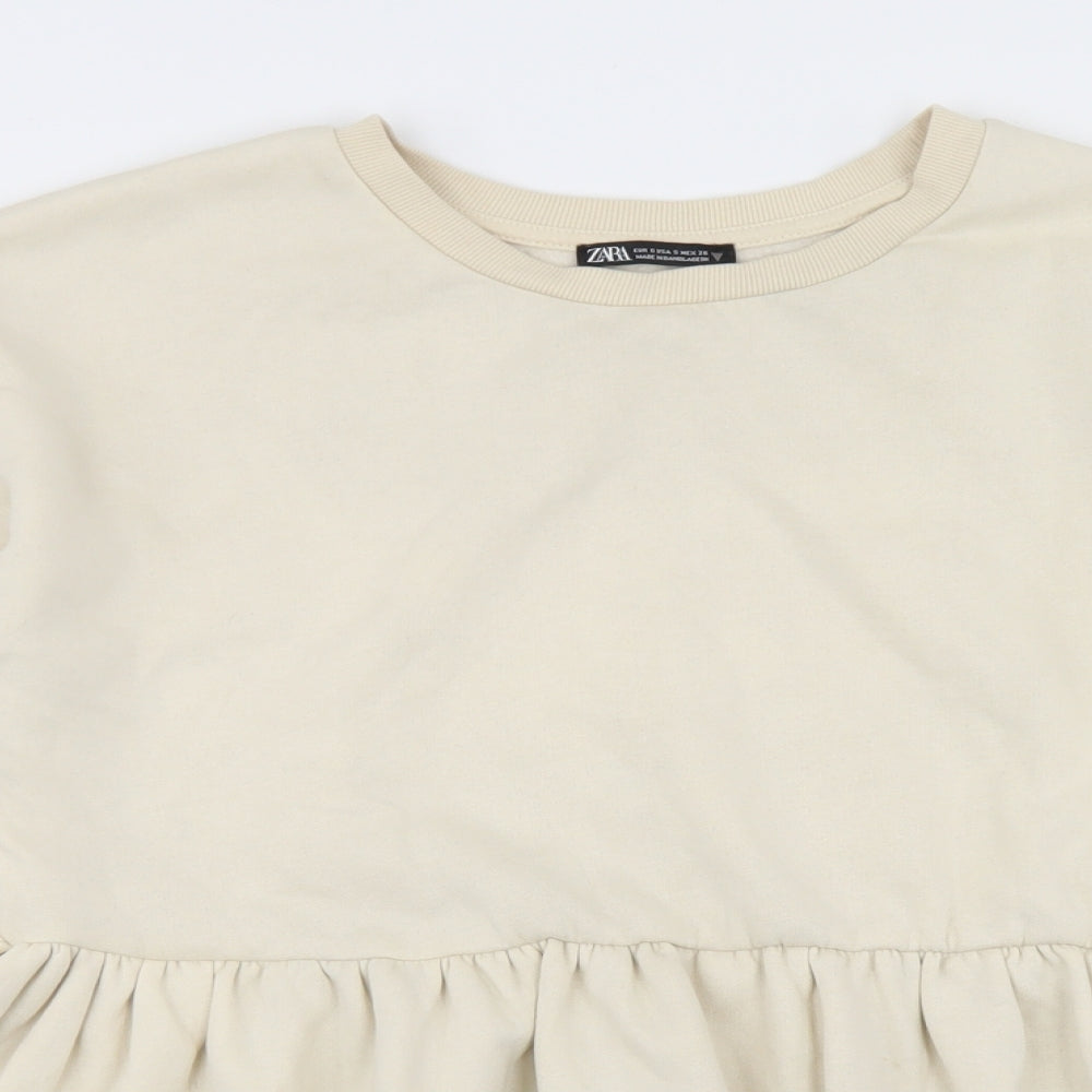 Zara Womens Beige  Cotton Pullover Sweatshirt Size S   - Peplum
