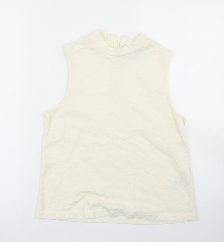 Topshop Womens Ivory  Cotton Basic Tank Size 10 Crew Neck