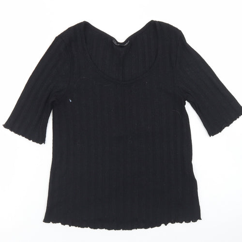 Topshop Womens Black  Polyester Cropped T-Shirt Size 6 Round Neck - Lettuce Edging