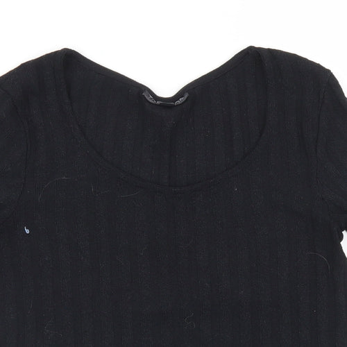 Topshop Womens Black  Polyester Cropped T-Shirt Size 6 Round Neck - Lettuce Edging