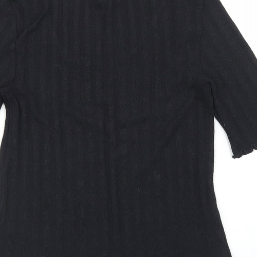 Topshop Womens Black  Polyester Cropped T-Shirt Size 6 Round Neck - Lettuce Edging