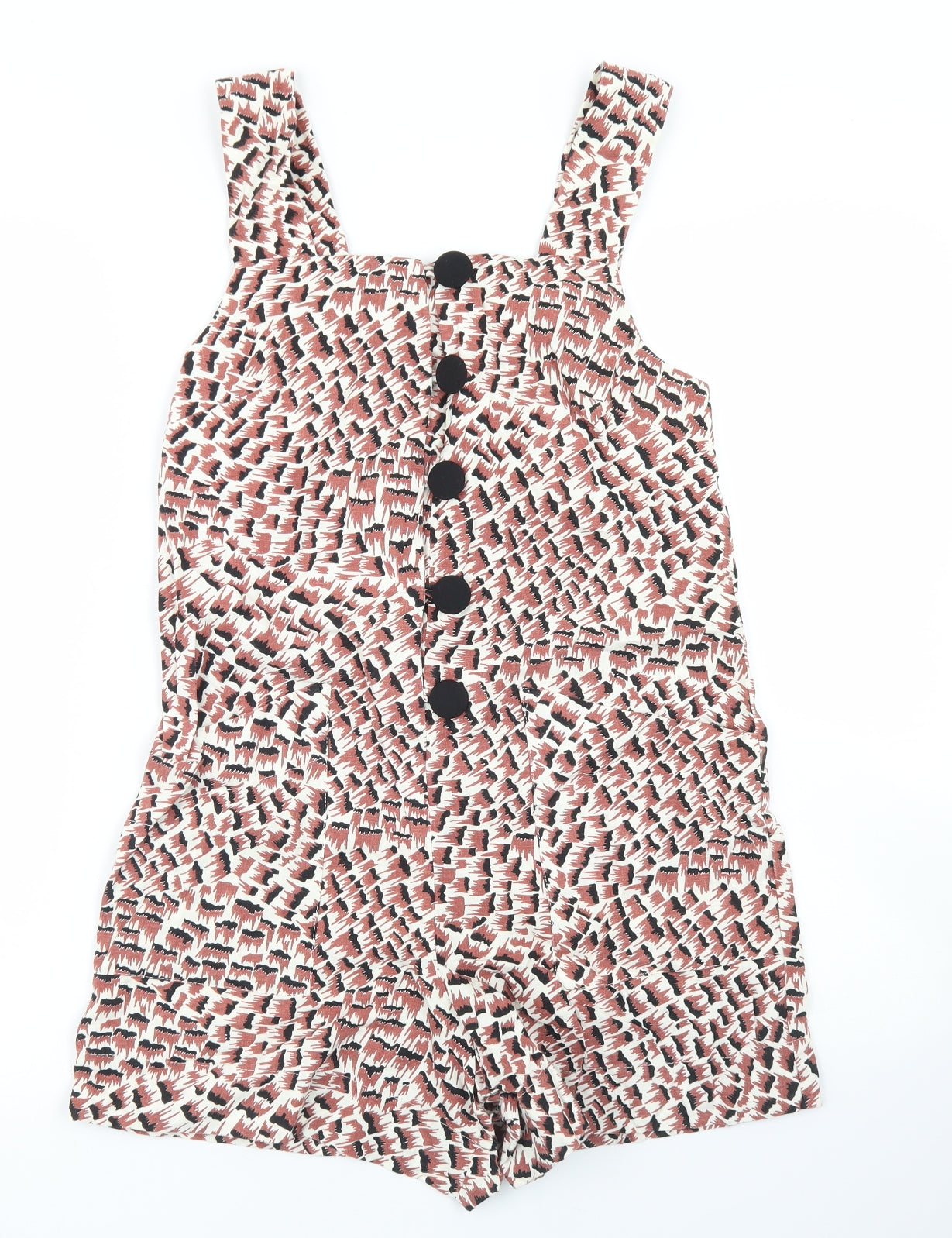 Topshop Womens Brown Geometric Linen Playsuit One-Piece Size 6  Button