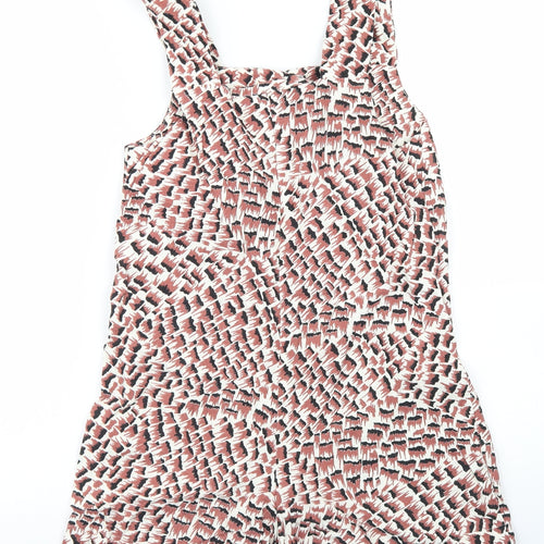 Topshop Womens Brown Geometric Linen Playsuit One-Piece Size 6  Button