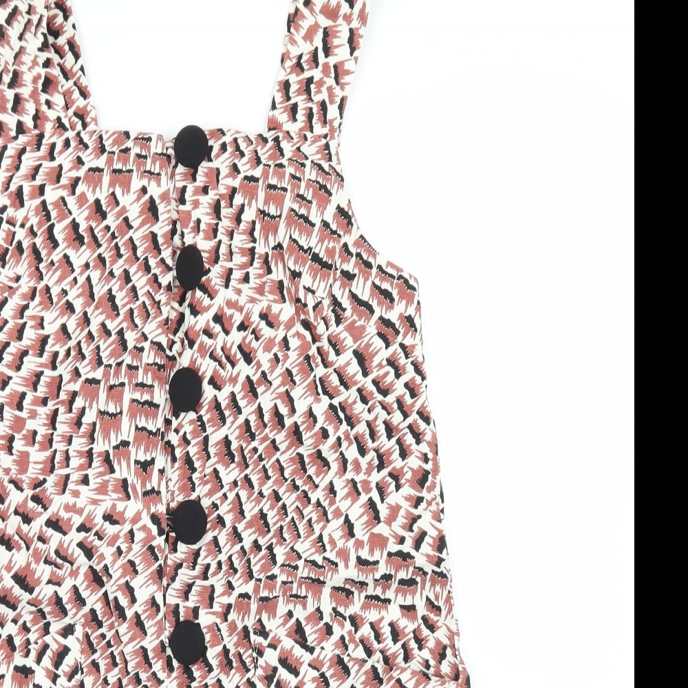 Topshop Womens Brown Geometric Linen Playsuit One-Piece Size 6  Button