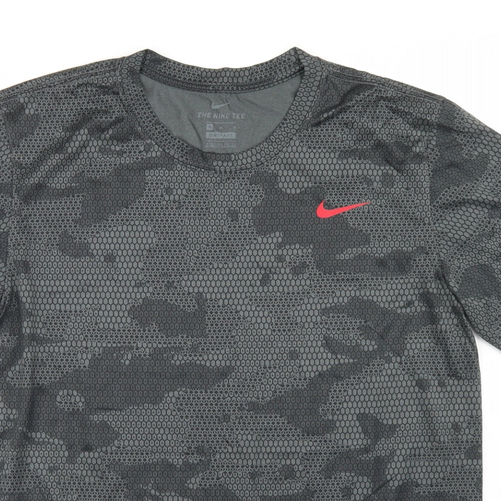 Nike Mens Grey Camouflage Polyester Basic T-Shirt Size M Crew Neck