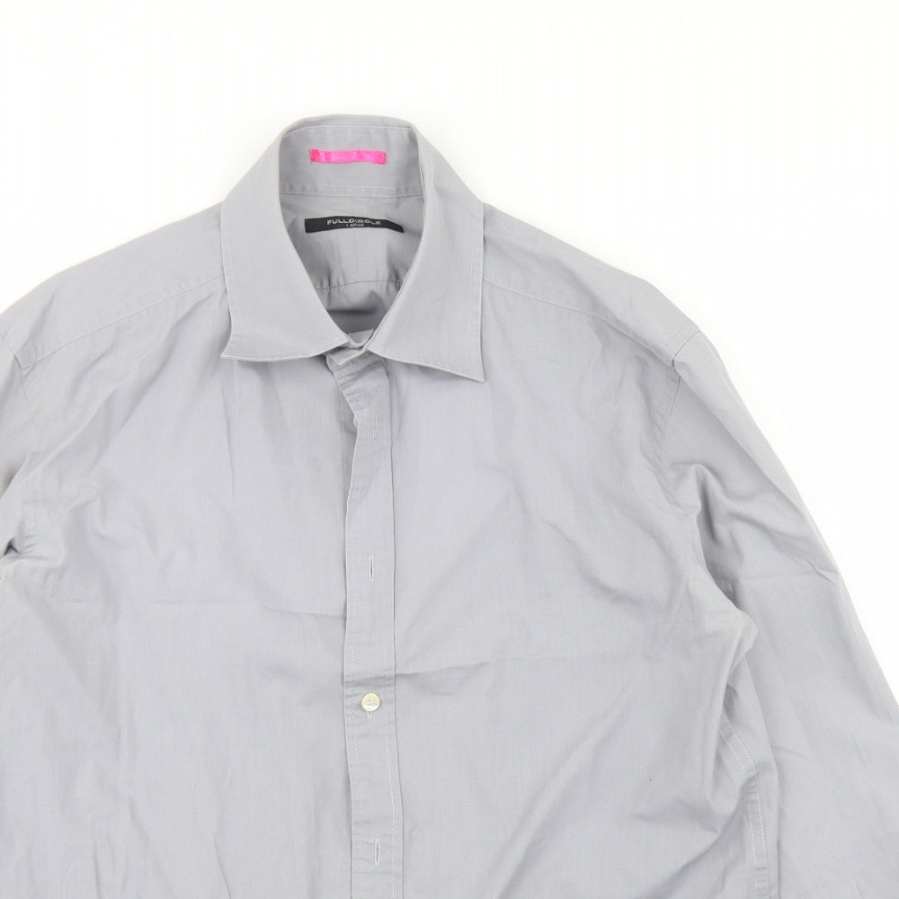 Full Circle Mens Grey  Cotton  Button-Up Size L Collared Button