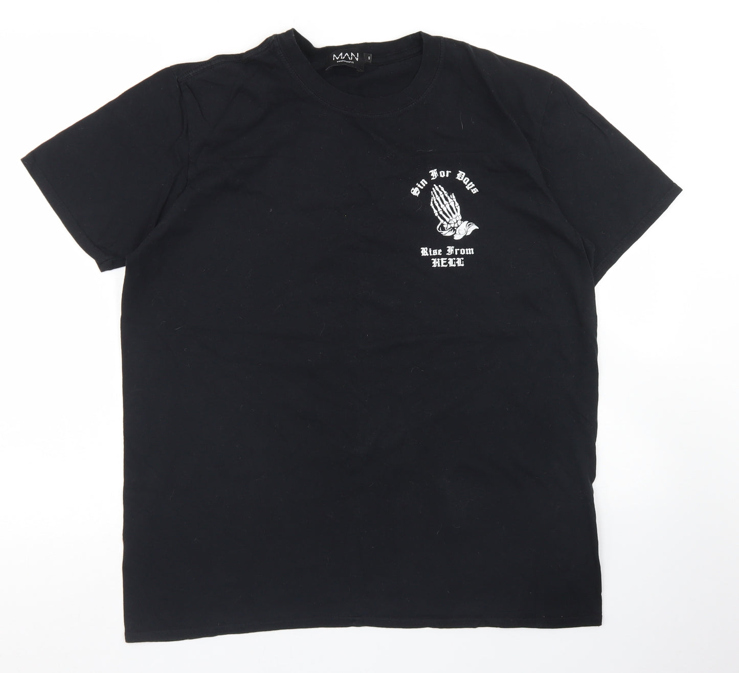 Boohoo Mens Black  Cotton  T-Shirt Size S Crew Neck