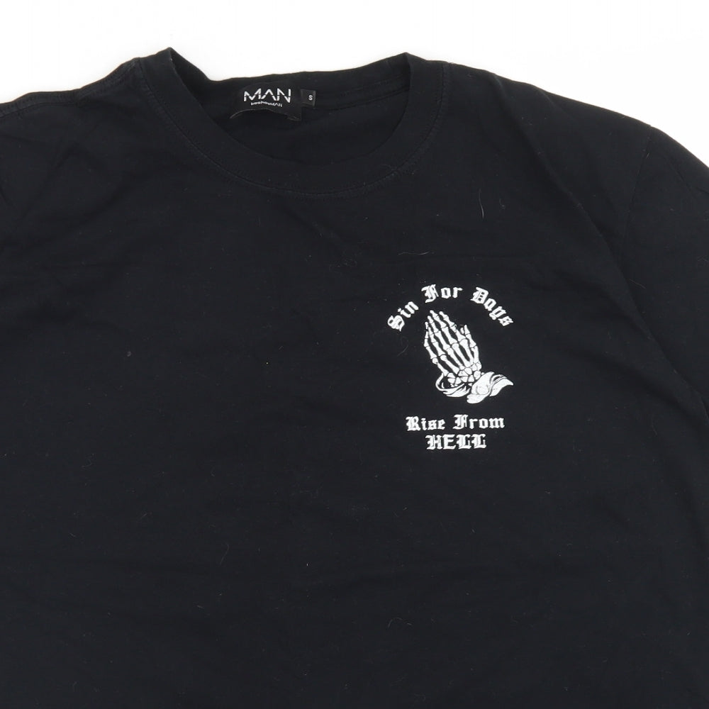 Boohoo Mens Black  Cotton  T-Shirt Size S Crew Neck
