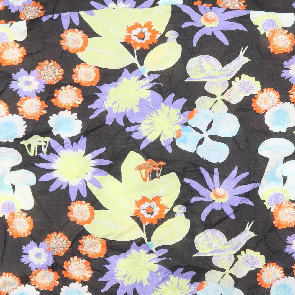H&M Mens Black Floral Cotton  Button-Up Size XL Collared Button