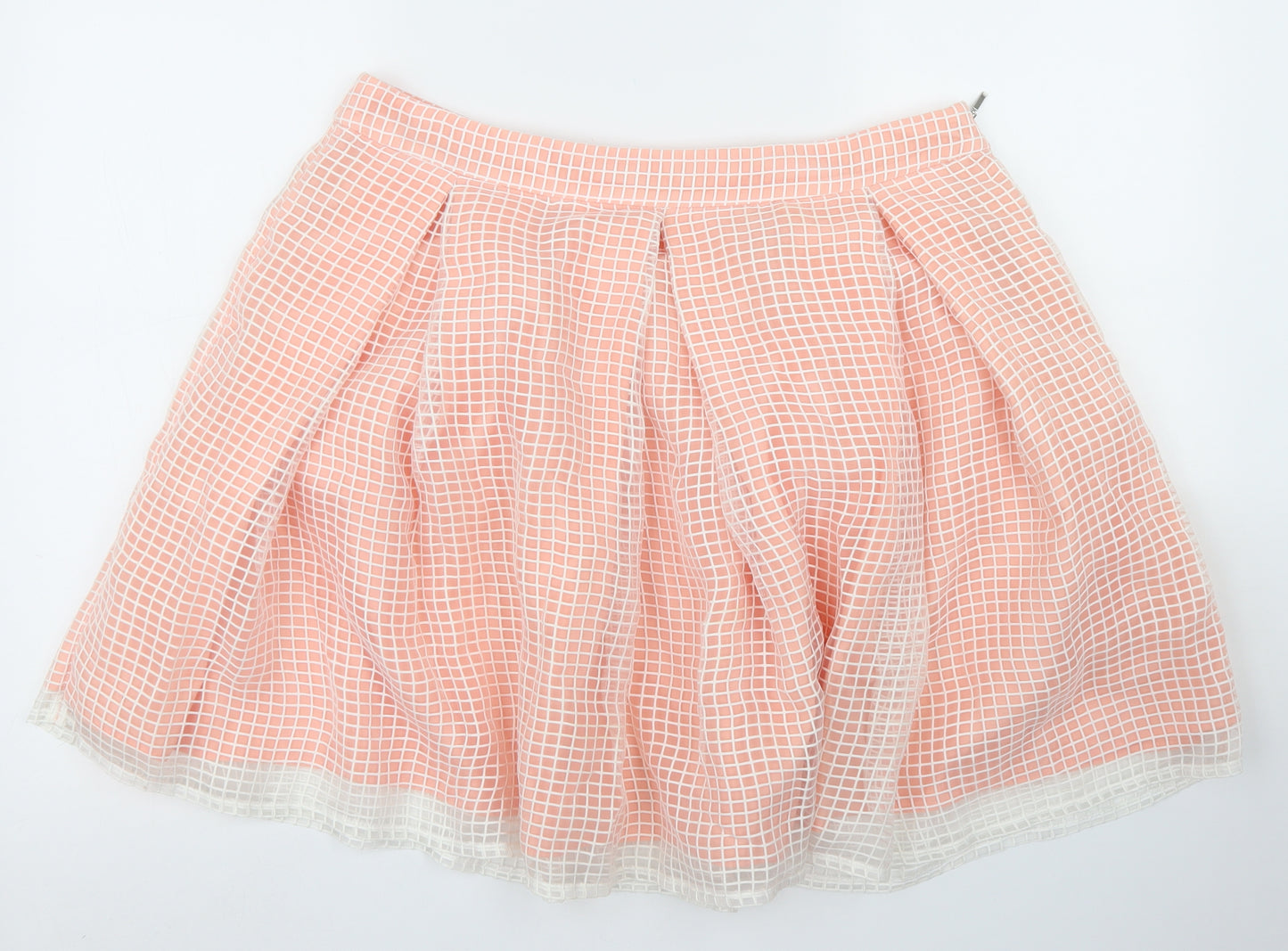 M&S Collection Womens Pink Check Polyester Pleated Skirt Size 16   Zip