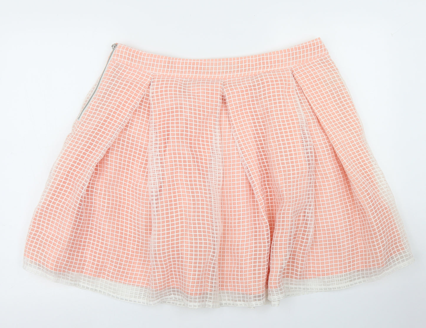 M&S Collection Womens Pink Check Polyester Pleated Skirt Size 16   Zip