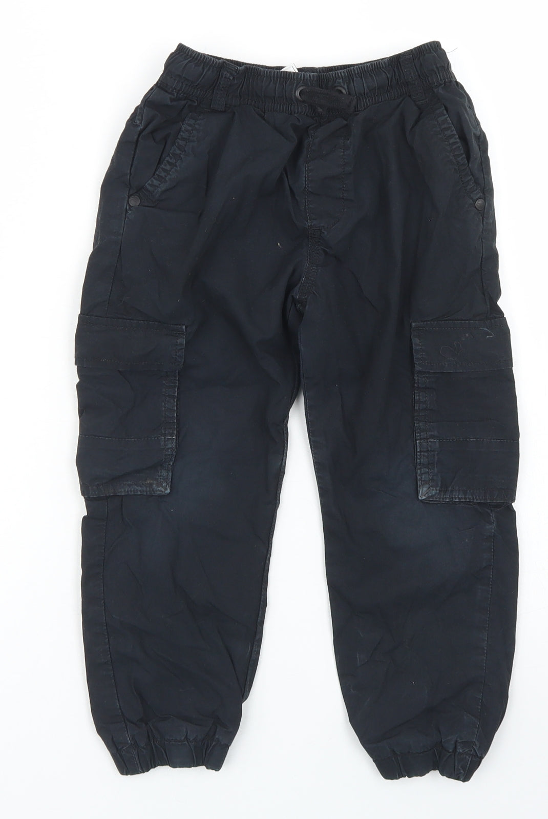 NEXT Boys Black  Cotton Cargo Trousers Size 4-5 Years  Regular Drawstring
