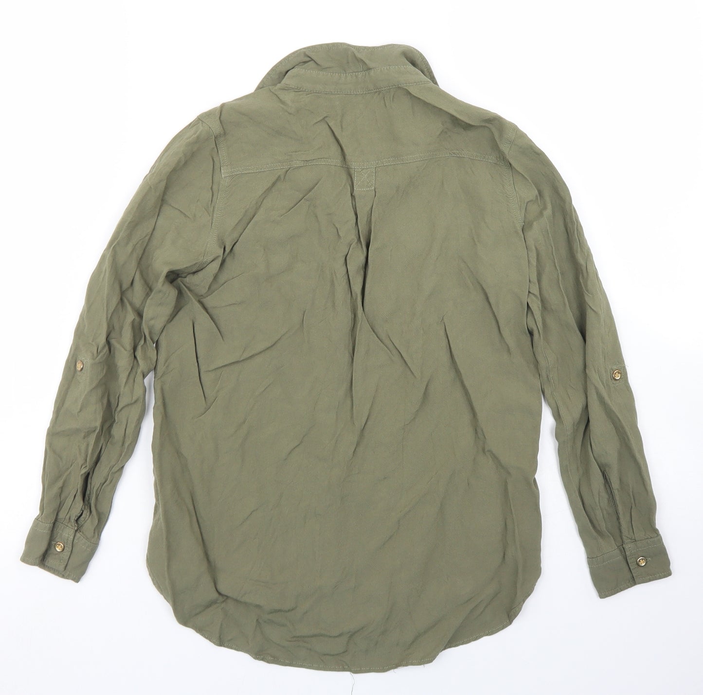 H&M Girls Green  Viscose Basic Button-Up Size 9-10 Years Collared Button