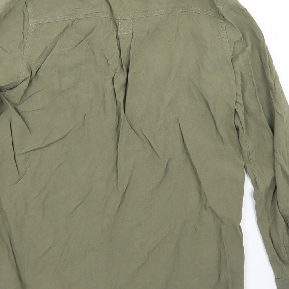 H&M Girls Green  Viscose Basic Button-Up Size 9-10 Years Collared Button