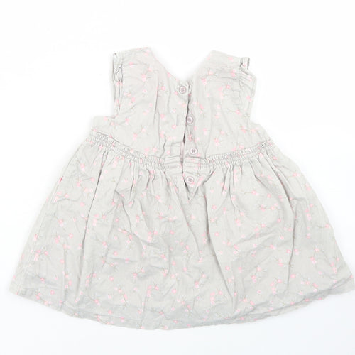 Matalan Girls Grey Floral Cotton Skater Dress  Size 6-9 Months  Round Neck Button
