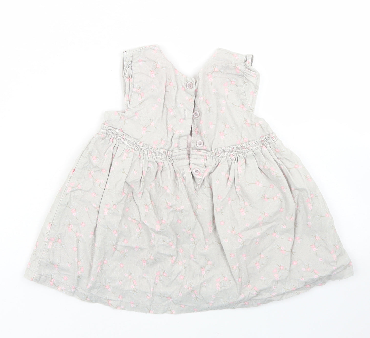 Matalan Girls Grey Floral Cotton Skater Dress  Size 6-9 Months  Round Neck Button