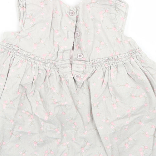 Matalan Girls Grey Floral Cotton Skater Dress  Size 6-9 Months  Round Neck Button