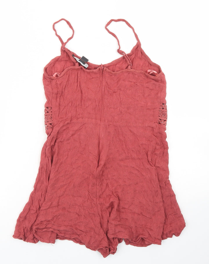 Primark Womens Brown Viscose Playsuit One-Piece Size 8 Zip - crochet waist detail