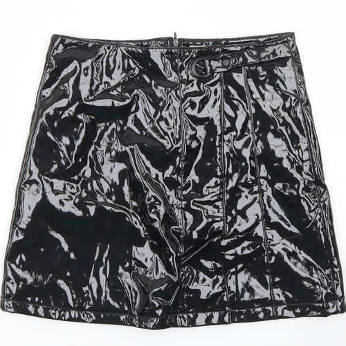 Urban Bliss Womens Black  Polyurethane A-Line Skirt Size 8   Zip