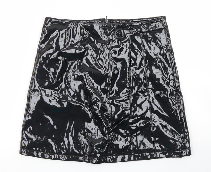 Urban Bliss Womens Black Polyurethane A-Line Skirt Size 8 Zip