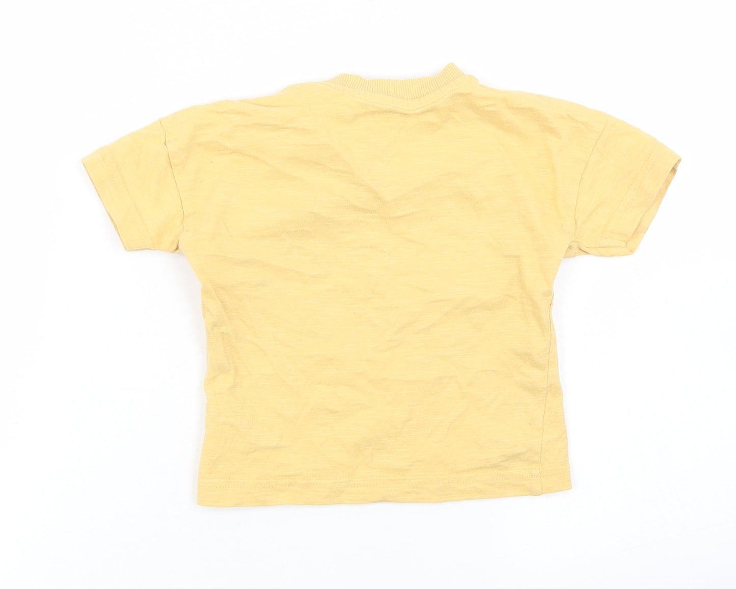 Nutmeg Boys Yellow  Cotton Basic T-Shirt Size 9-12 Months Crew Neck Snap - Lions