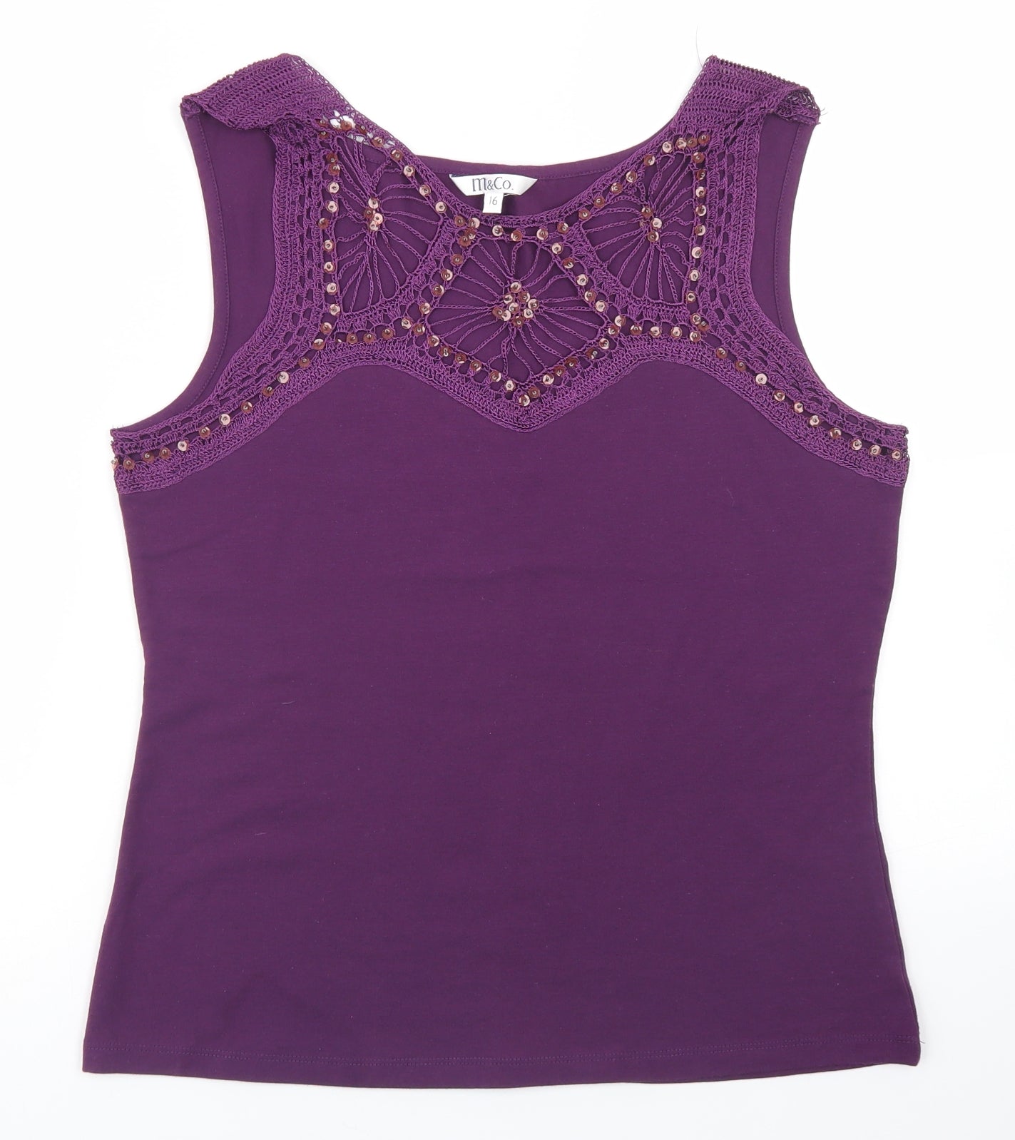 M&Co Womens Purple  Polyester Basic Tank Size 16 Round Neck