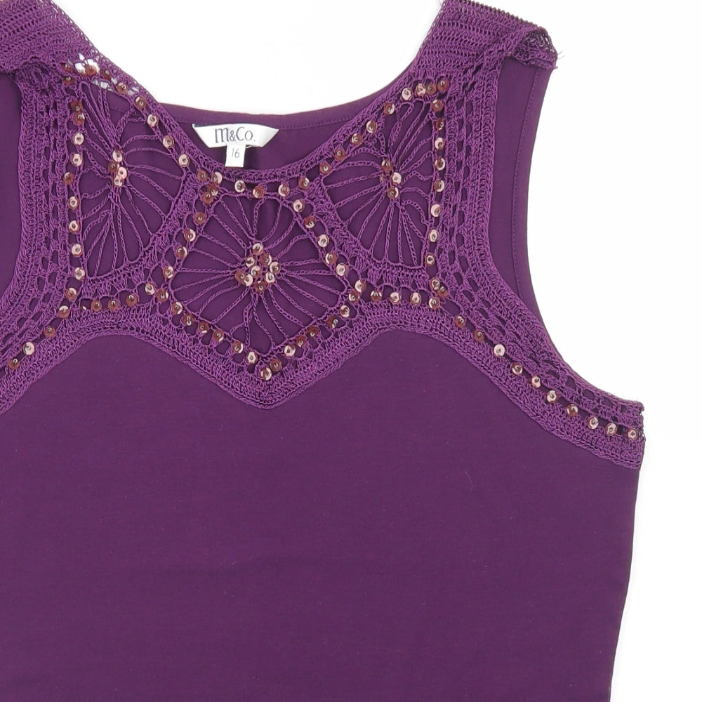 M&Co Womens Purple  Polyester Basic Tank Size 16 Round Neck