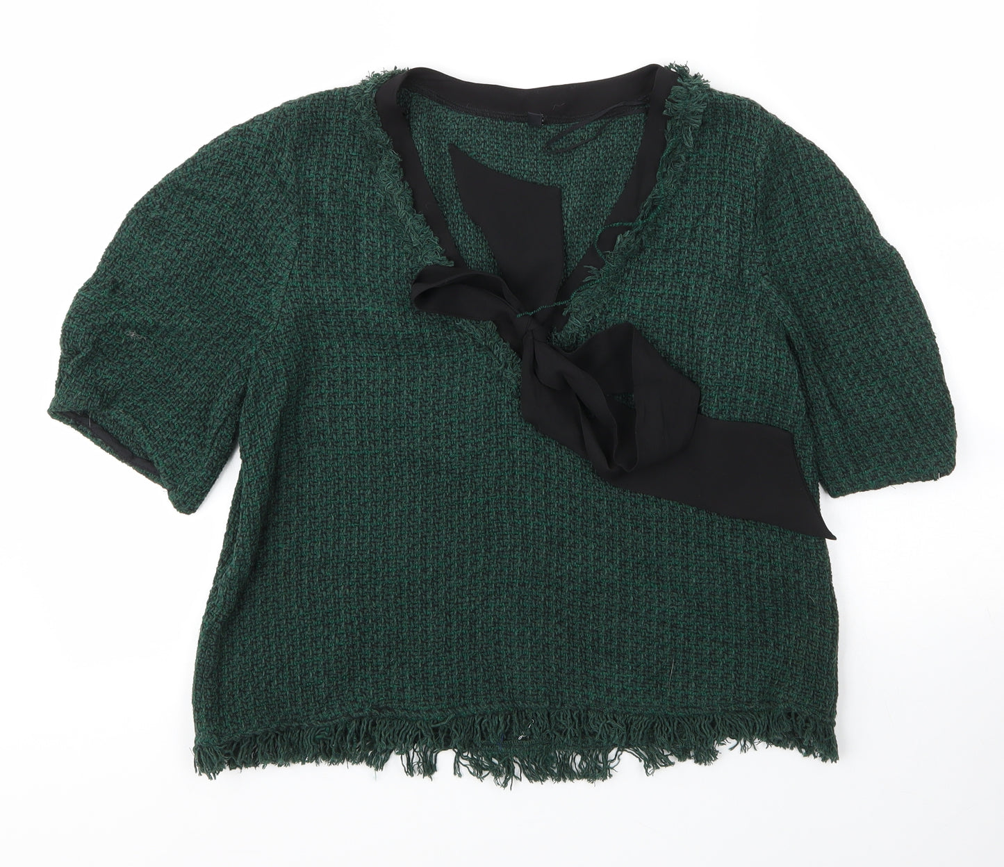 Zara Womens Green V-Neck  Cotton Pullover Jumper Size L