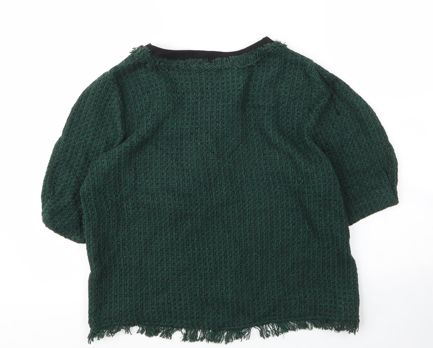 Zara Womens Green V-Neck  Cotton Pullover Jumper Size L